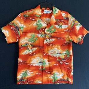 VTG 70's Rai Nani Men's Medium Orange Palms Surf Classic Hawaiian Shirt 101 Camp